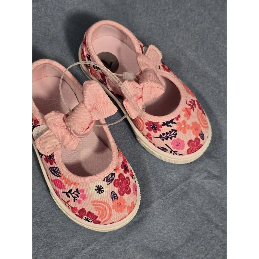 Toddler Girls Floral Bow Mary Jane Canvas Shoes New 7
